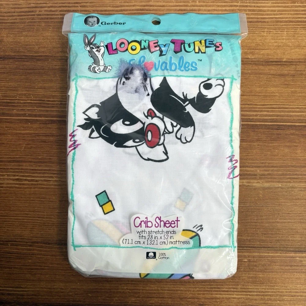 Vintage 1993 Looney Tunes Lovables Baby Sylvester Crib Sheet NOS Sealed Cotton